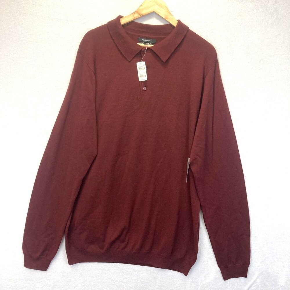 NWT‎ Castagne 100% Merino Wool Polo Sweater Mens Large Tall LT Bordeaux Red Knit